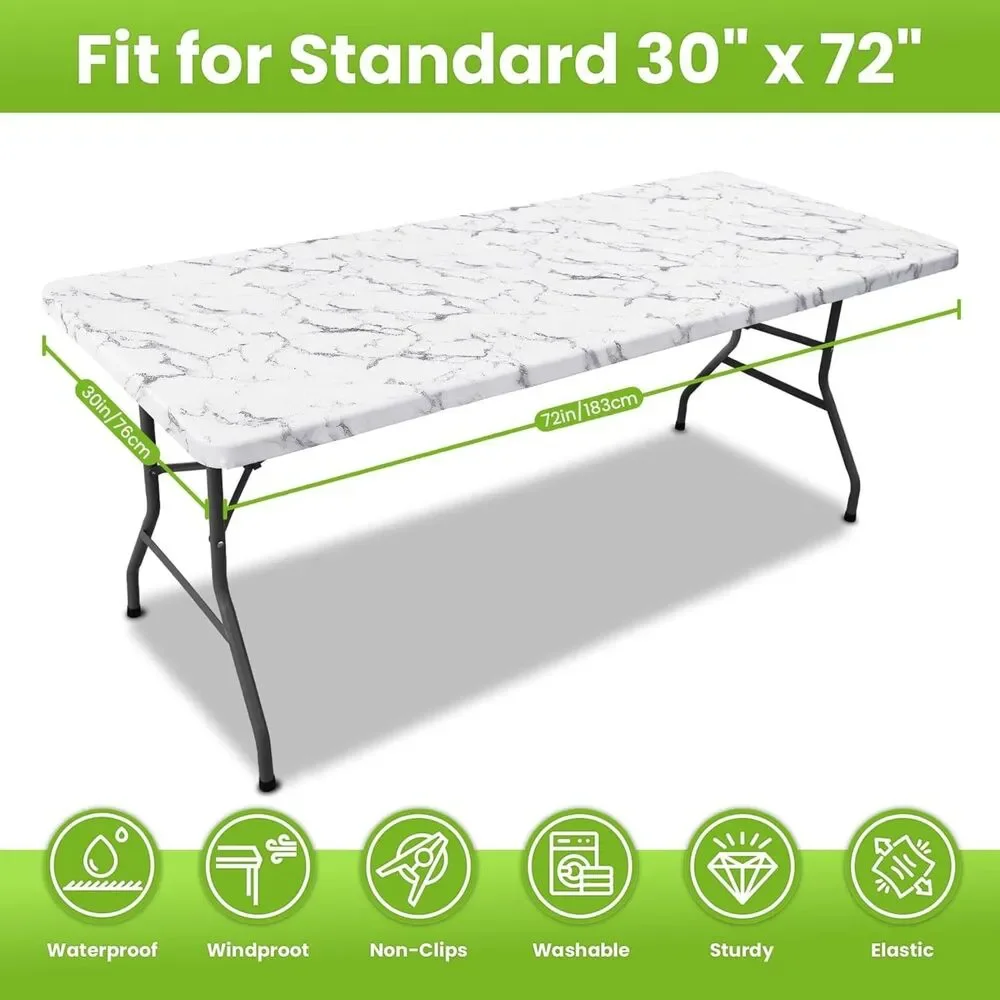 Smiry Spandex Fitted Tablecloth 6 Foot Rectangle Marble Stretch Picnic Cover